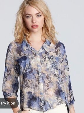 Free People Blue Multi-Print Button-Down Shirt